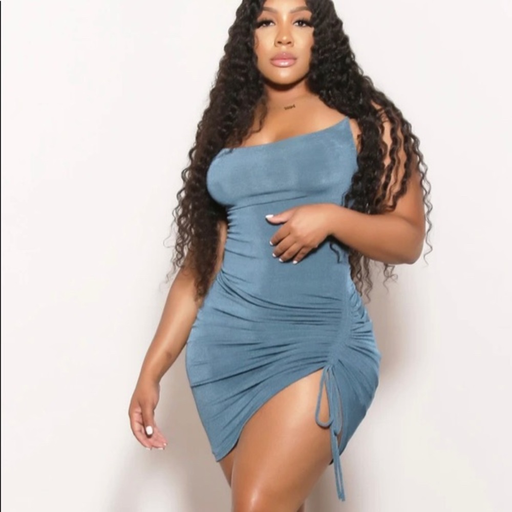Teal Dress Rouched Side